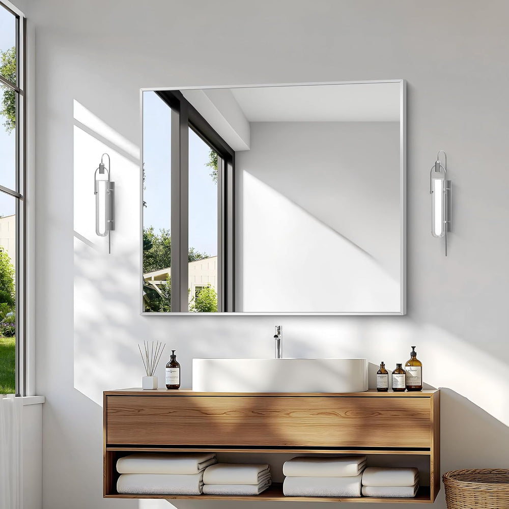 BONEWEI Silver Bathroom Mirror,30x36 inch Wall Mirror for Bathroom Wall Mount...