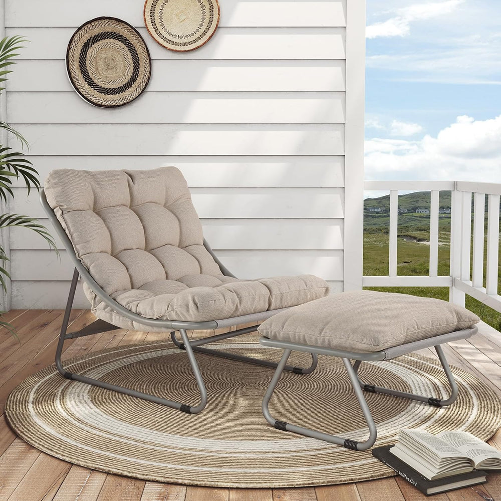 Grand patio Outdoor Lounge Chair with Footrest & Cushion, Champagne Gray