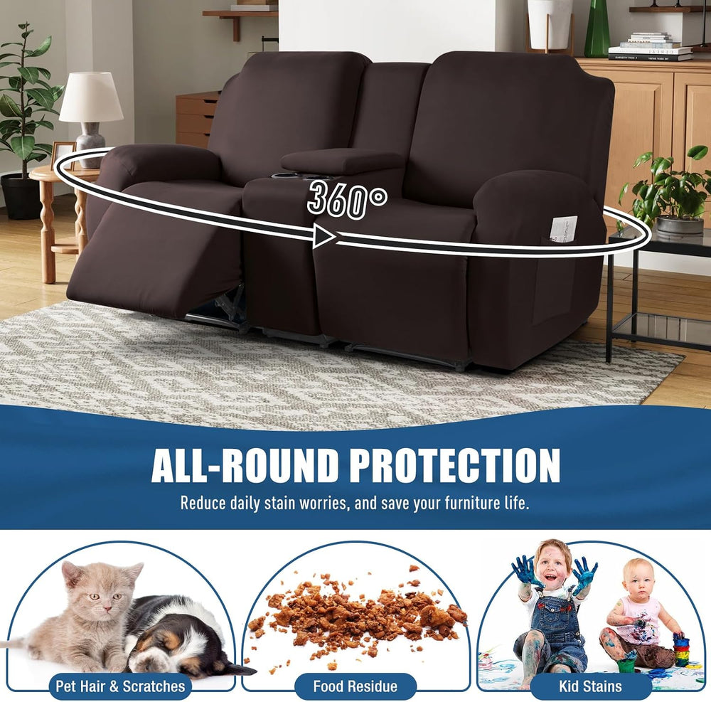 TAOCOCO Reclining Loveseat with Console Slipcover, 2 Seat Recliner Cover