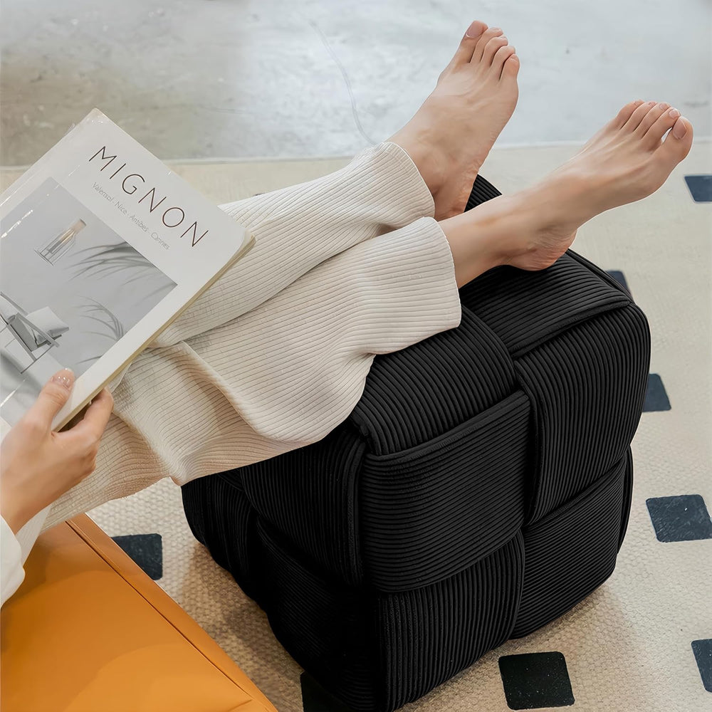 Cmishe 15" Square Woven Corduroy Ottoman Footrest - Modern Vanity Stool ...