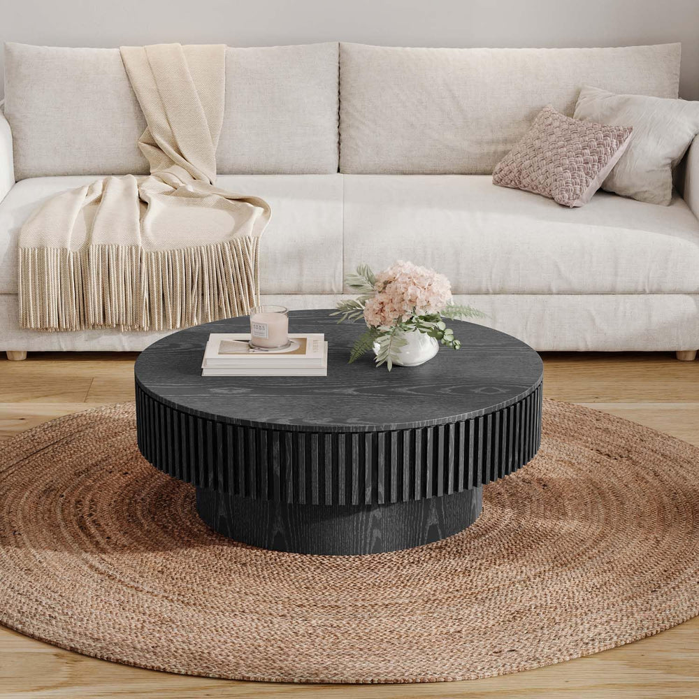 Round Coffee Table with Storage, Modern Wooden Coffee Table
