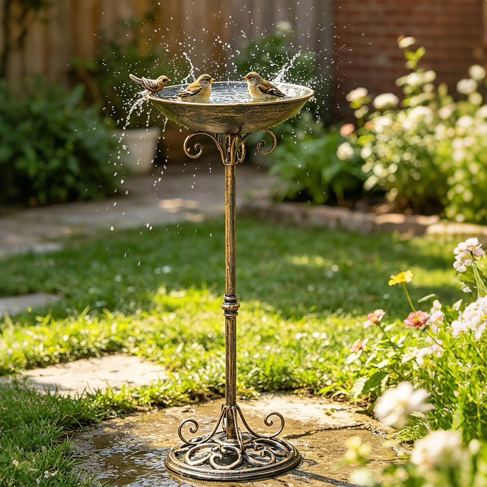 27.6" H Cast Iron BirdBaths for Outdoors,Metal Bird Bath for Outside
