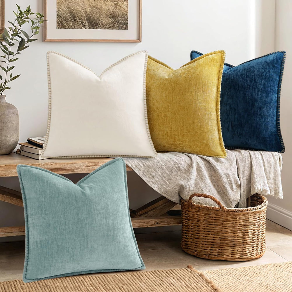 decorUhome Fall Soft Decorative Chenille Throw Pillow Covers 18x18 Set of 4