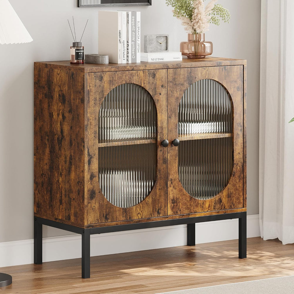 IDEALHOUSE Buffet Cabinet with Glass Doors and Shelves, Accent Cabinet Sidebo...