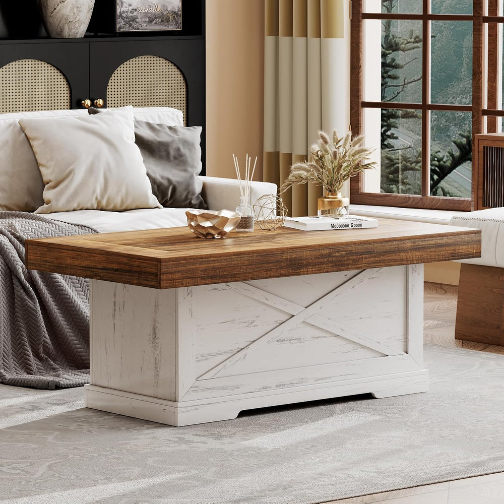 Lareth 39 in Rustic Coffee Table for Living Room with X-Design, Rectangle