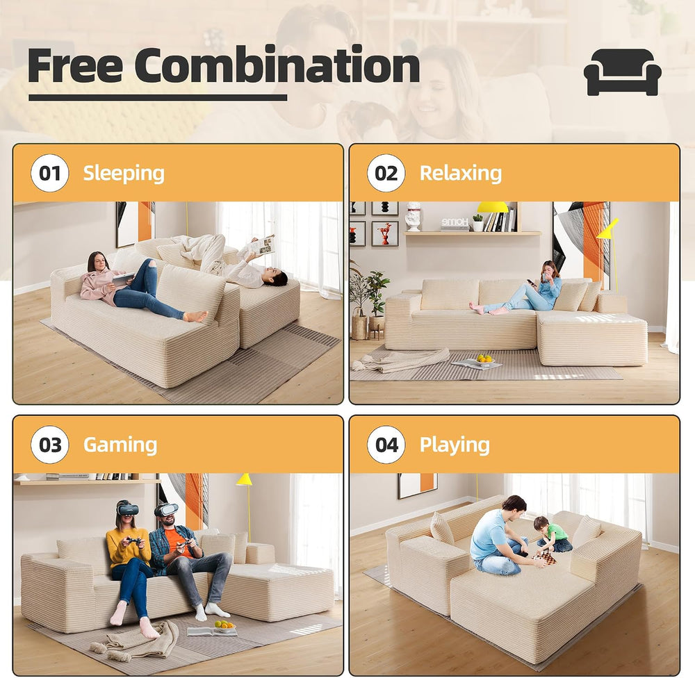 HOMREST 106" Cloud Sectional Boneless Couch, L-Shape Modular Sectional Sofa
