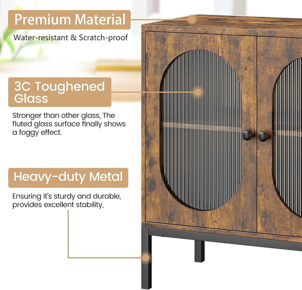 IDEALHOUSE Buffet Cabinet with Glass Doors and Shelves, Accent Cabinet Sidebo...