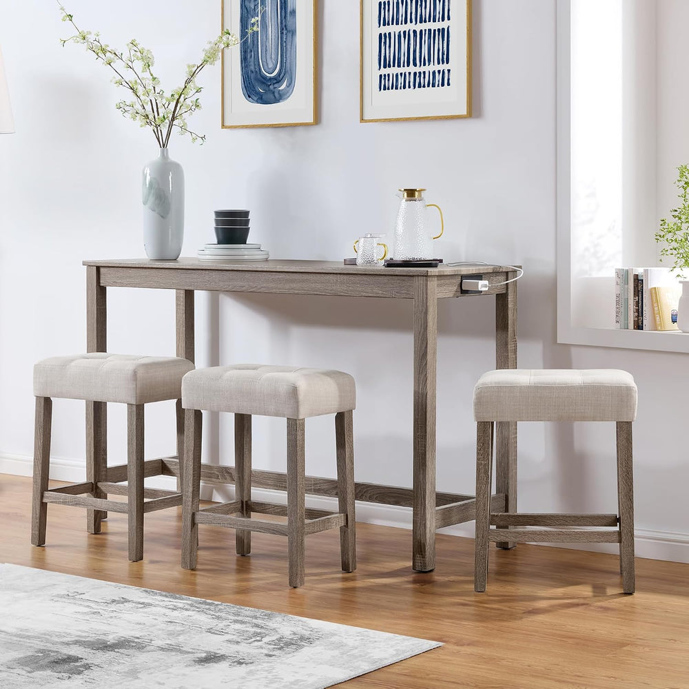 DUHOME 4 Piece Bar Table Set with Power Outlet,Counter Dining Table Set