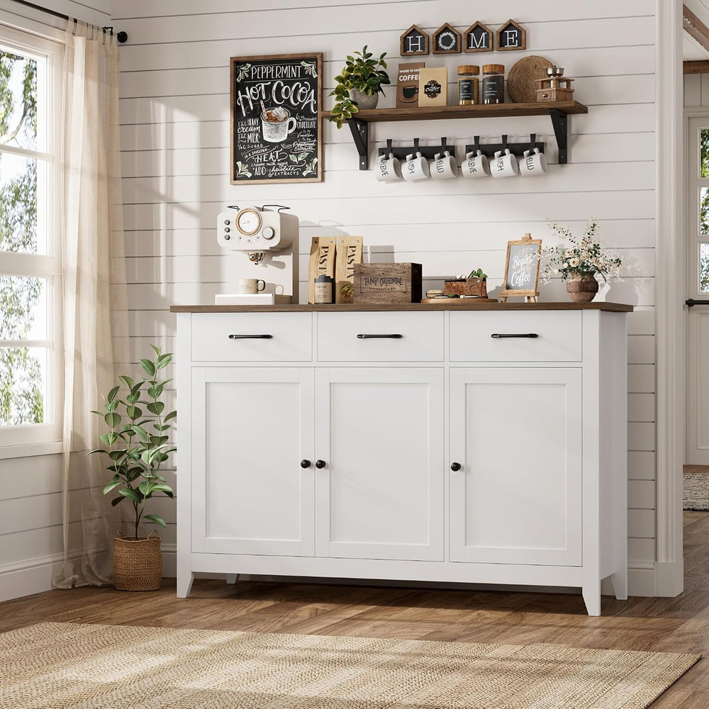 HORSTORS 47" W Kitchen Buffet Sideboard Cabinet with Storage Drawers, White