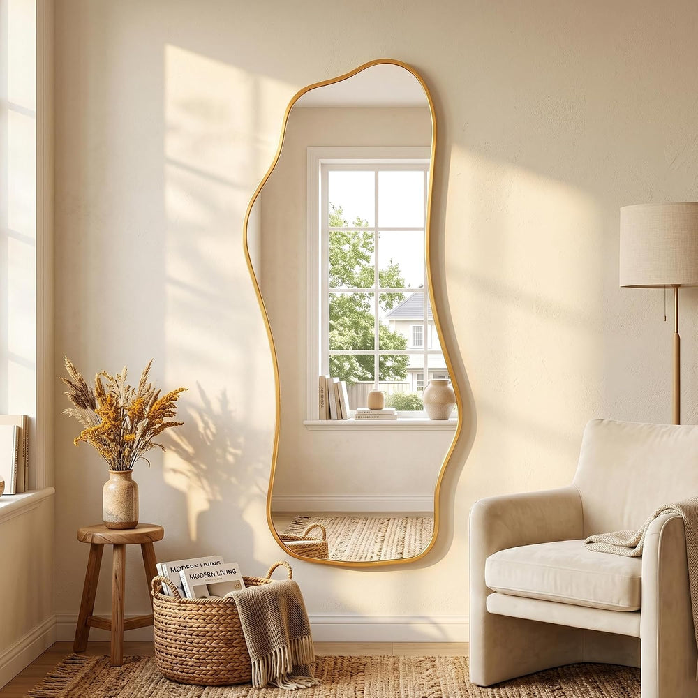 Irregular Full Length Mirror,Wavy Decorative Floor Mirror 62.2"×22.8&quo...