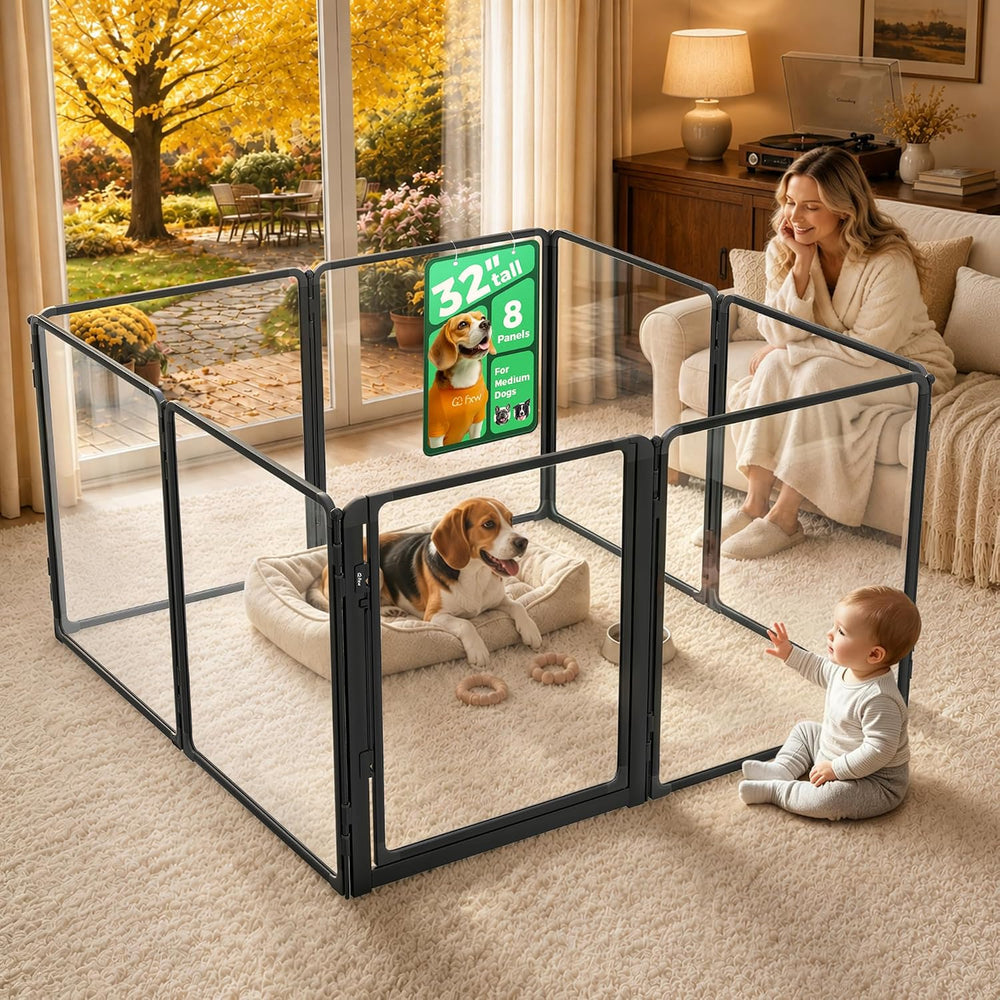 FXW AuraSpace Pro Clear Acrylic Indoor Dog Playpen, 32" H, 8 Panels