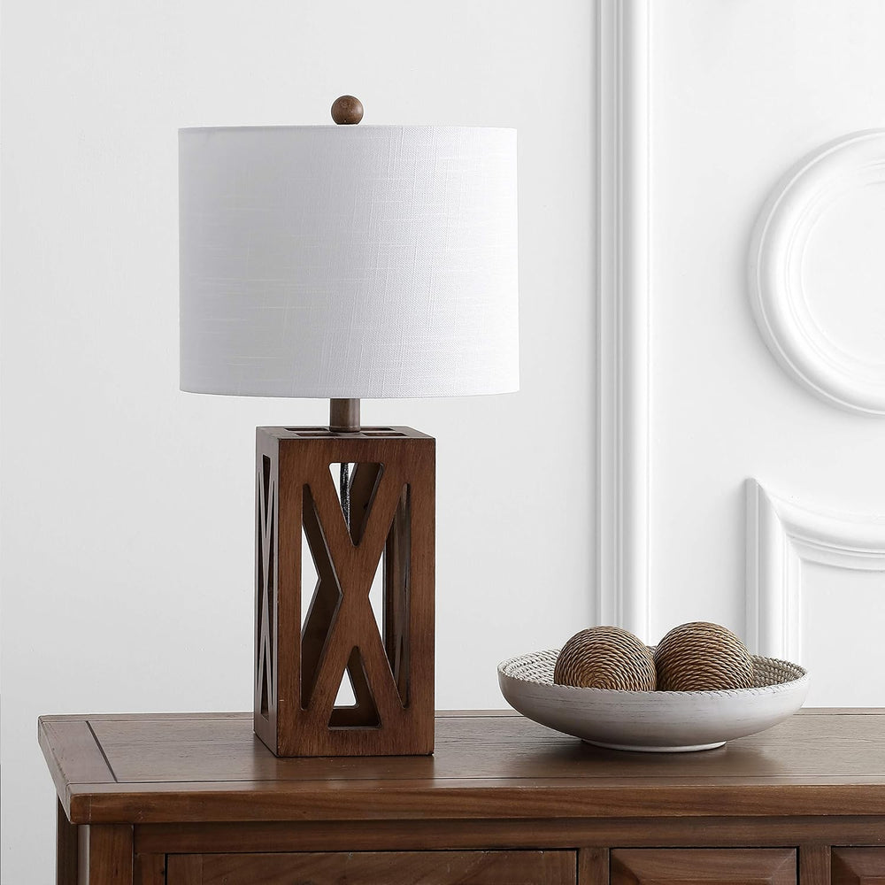 JONATHAN Y Stewart Rustic Wood Bedside Table Lamp 21.5", Brown