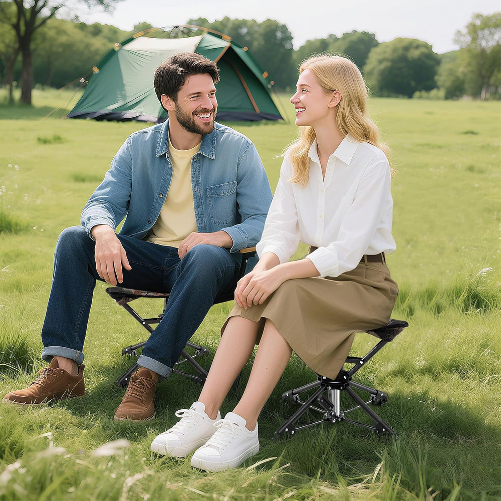 GYMAX 2 Pack 360° Swivel Camping Stool, Portable Folding Stool Seat with Carr...