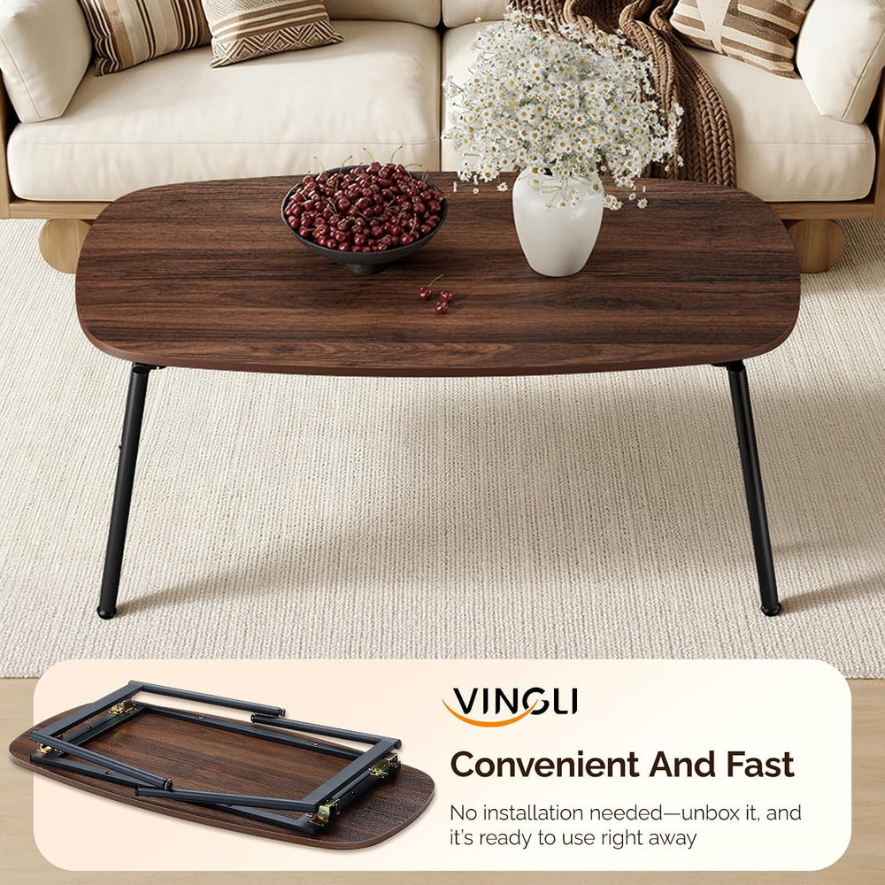 VINGLI 39.4" Folding Coffee Table Small, No Assembly Needed, Walnut