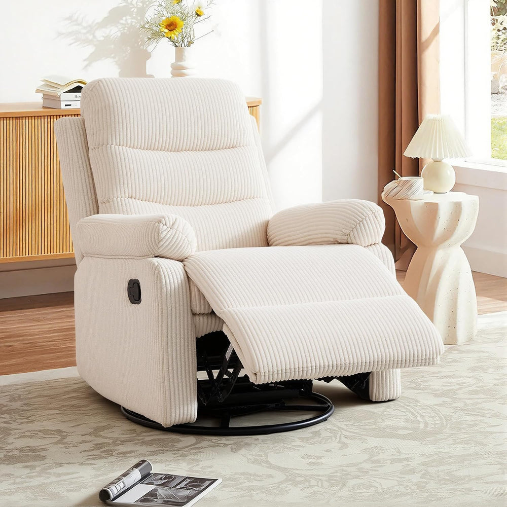 Rocking Recliner Chair,Modern Swivel Glider Recliner Chair,Corduroy Fabric Up...