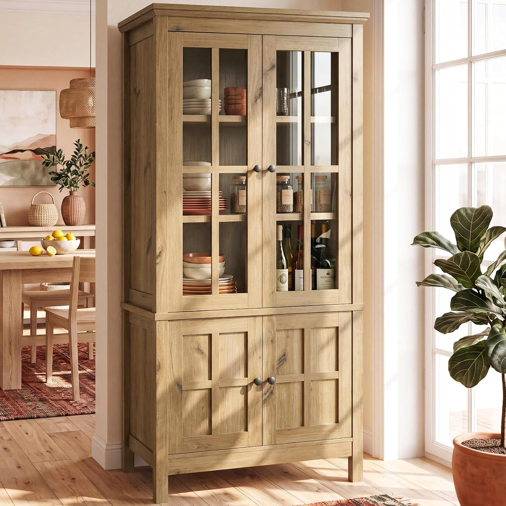 63" Kitchen Pantry Cabinet with Glass Doors,Farmhouse Storage Cabinets