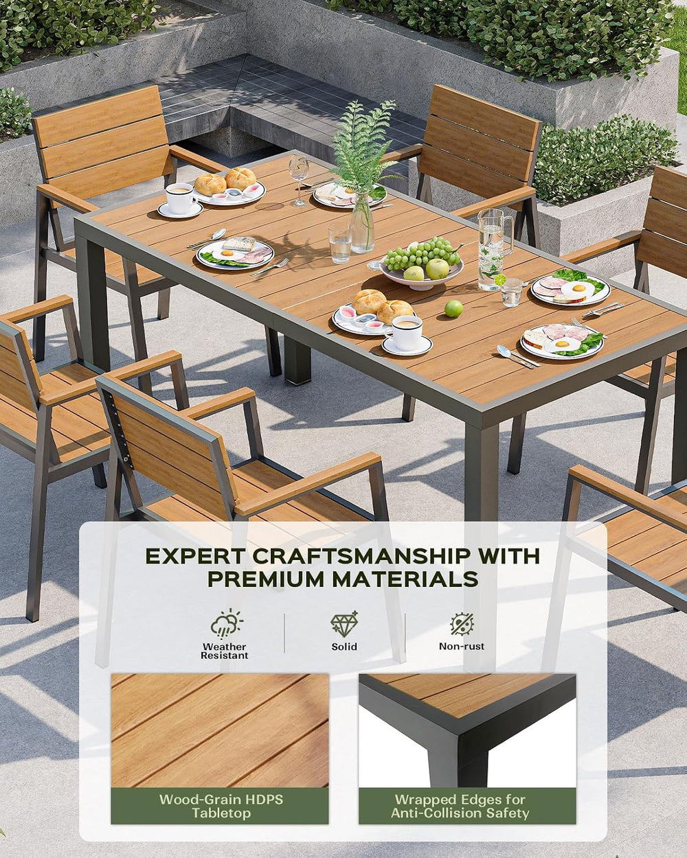 Vexwalx 10 Pcs Outdoor Dining Set, 67" HDPS Dining Set for 8, Gray-Teak
