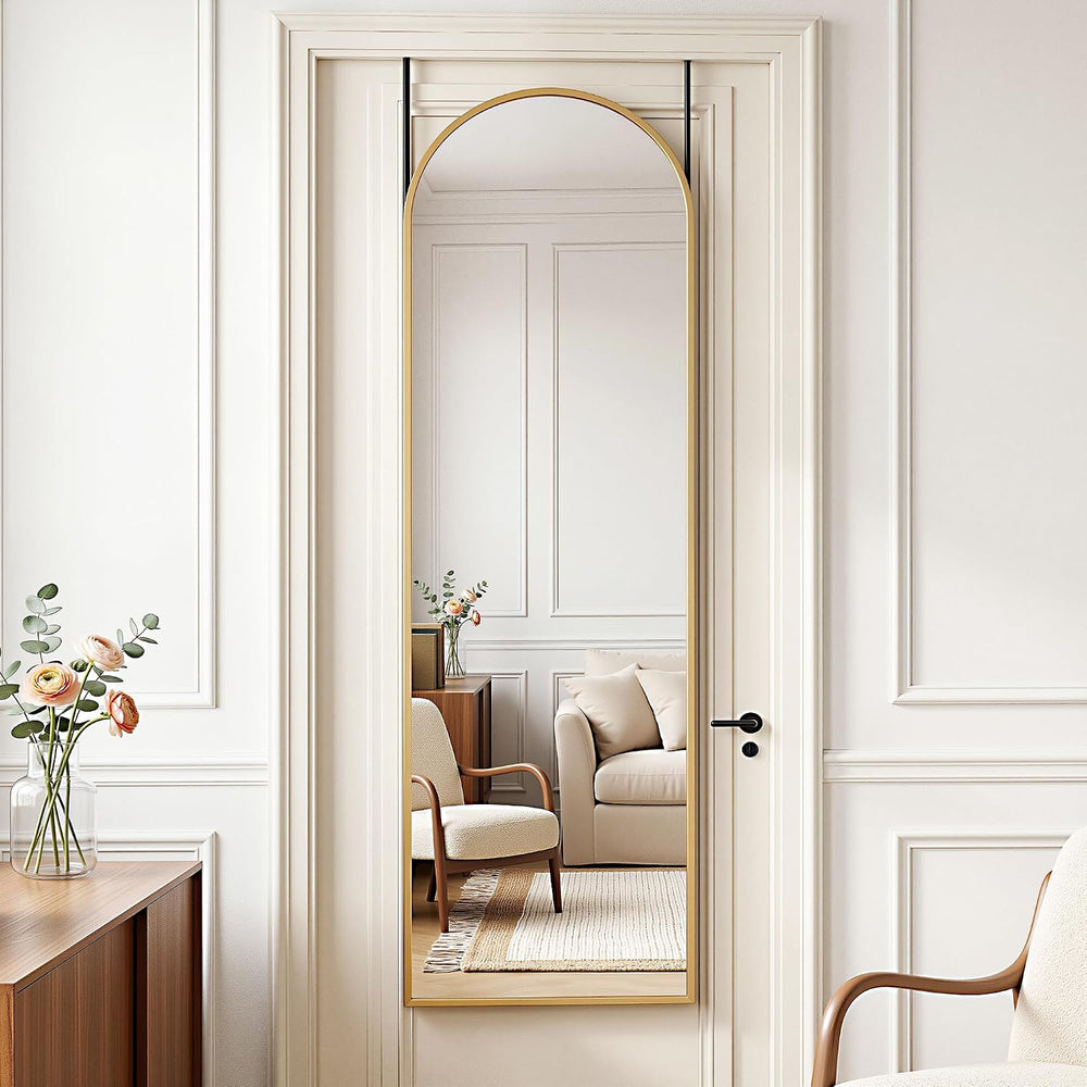 Antok Full Length Mirror, 48" x 14" Over-the-Door Hanging Mirror, Gold