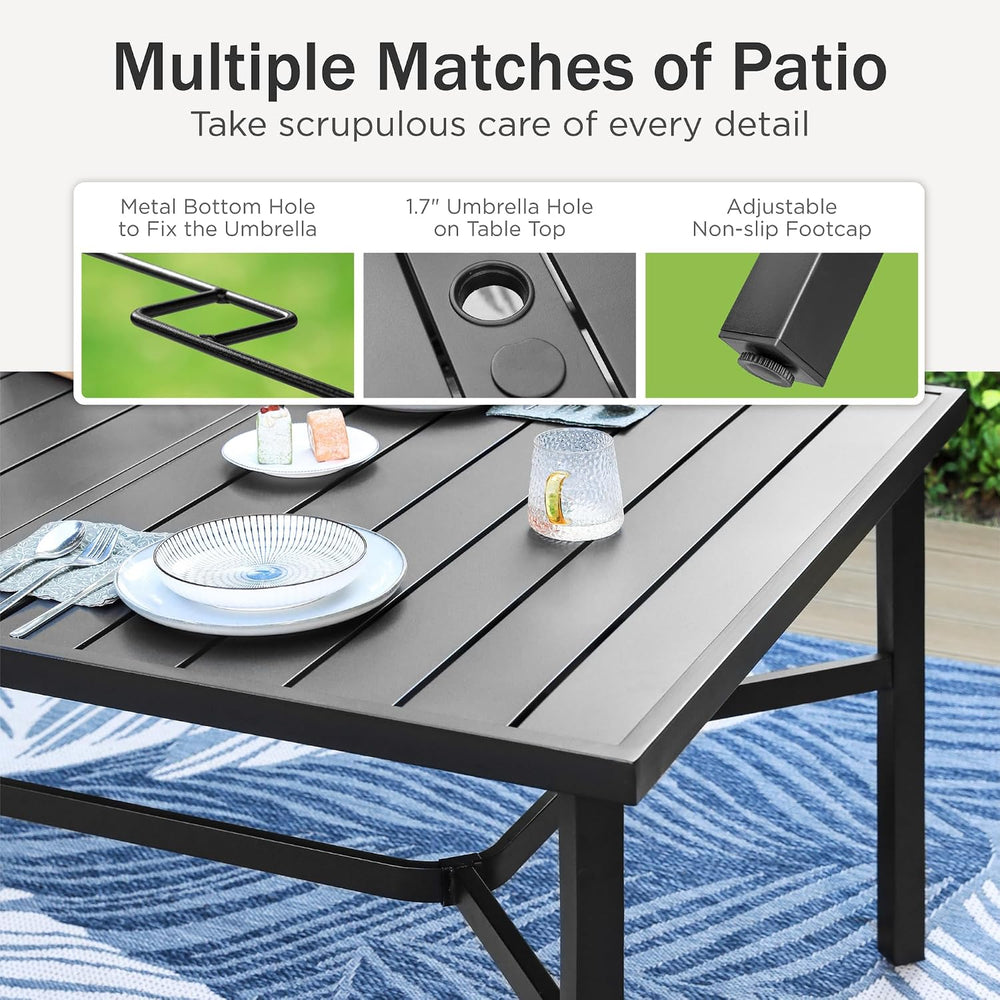 PHI VILLA Outdoor Dining Set for 8, Metal Table w/High Back Swivel Chairs