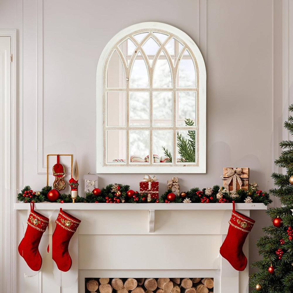 Farmhouse Window Pane Mirror, Large Decorative White Wall Mirror
