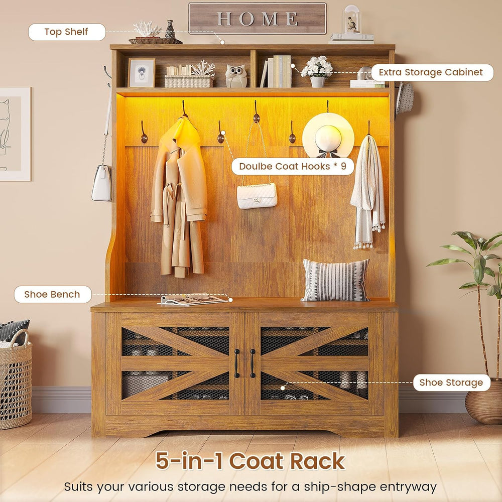 Itaar Hall Tree with Bench and Shoe Storage, 5-in-1 Entryway Bench with Coat ...