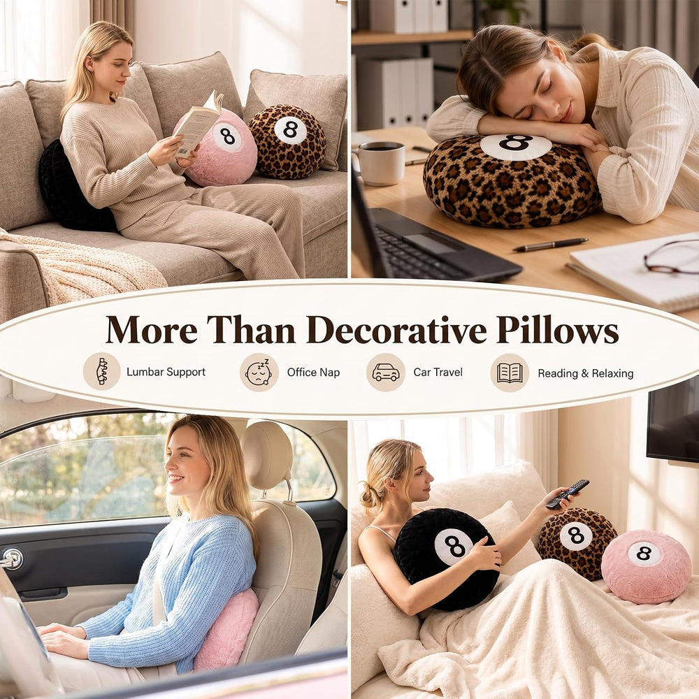 3 Pcs 8 Ball Pillow Cheetah Print Pillow, Pink & Black & Cheetah