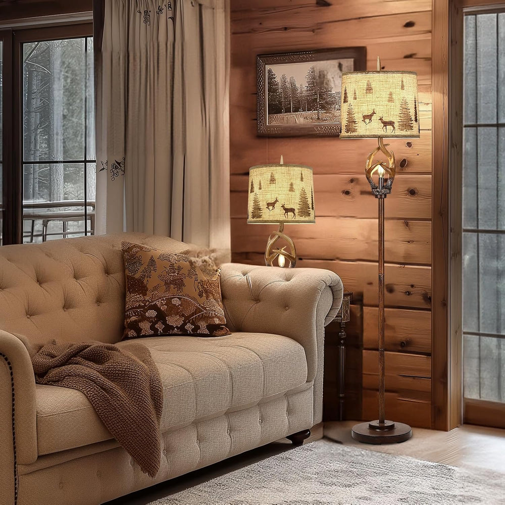 Scenekoy Rustic Antlers Floor Lamp with Night Light, Brown Finish