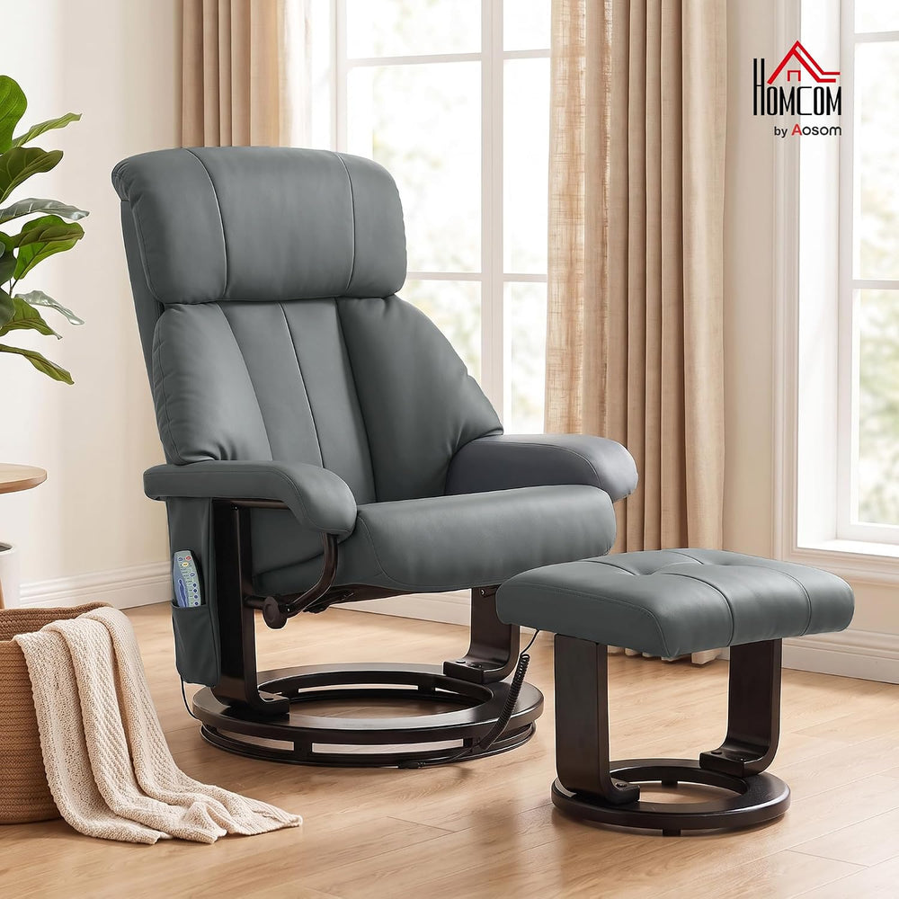HOMCOM Massage Swivel Recliner Chair with Ottoman, Reclining Lounge, Gray