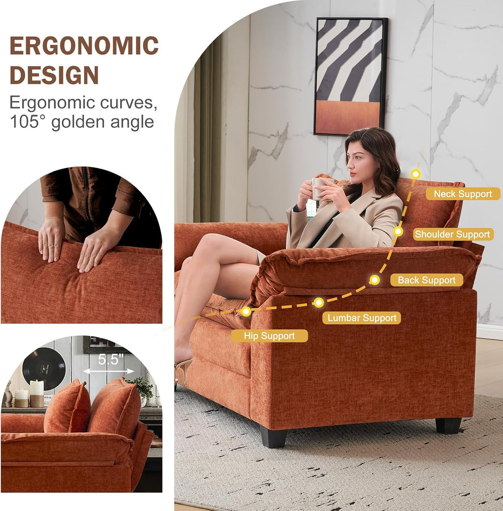 CDCASA Oversized Accent Chair, Comfy Cloud Sofa Chair, Terracotta Orange