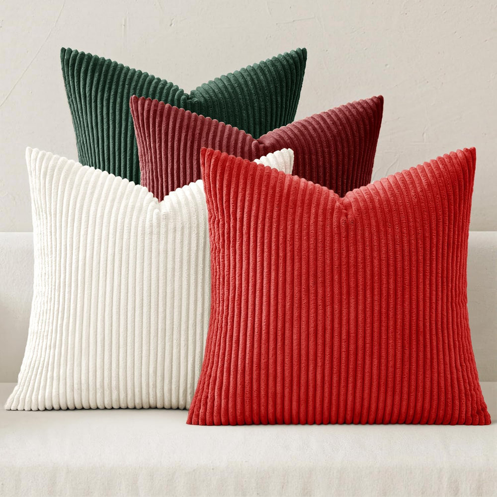 MIULEE Corduroy Decorative Throw Pillow Covers Christmas Red White 18x18