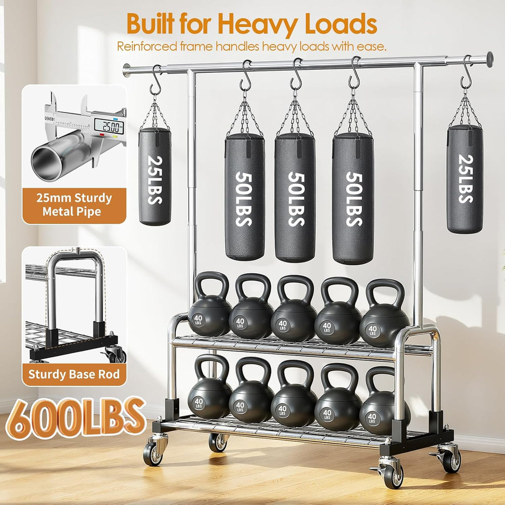 Luxspire Rolling Heavy Duty Clothes Rack with 2 Sturdy Shelves Load 600 LBS