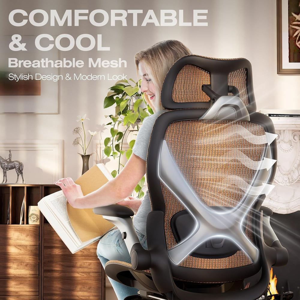 ELABEST X100 Ergonomic Mesh Office Chair with Footrest, Big and Tall Home Des...