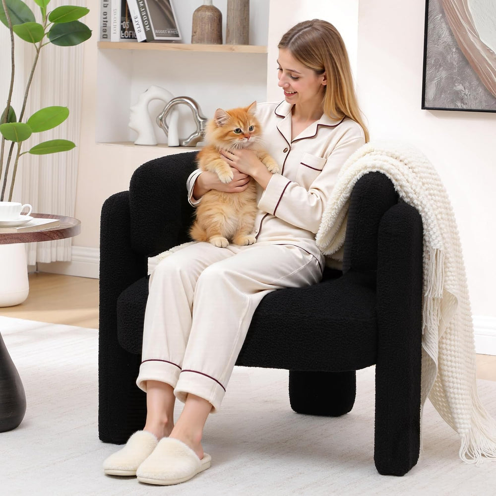 Accent Chair for Living Room, Modern Sherpa Barrel Chair, Upholstered Living ...