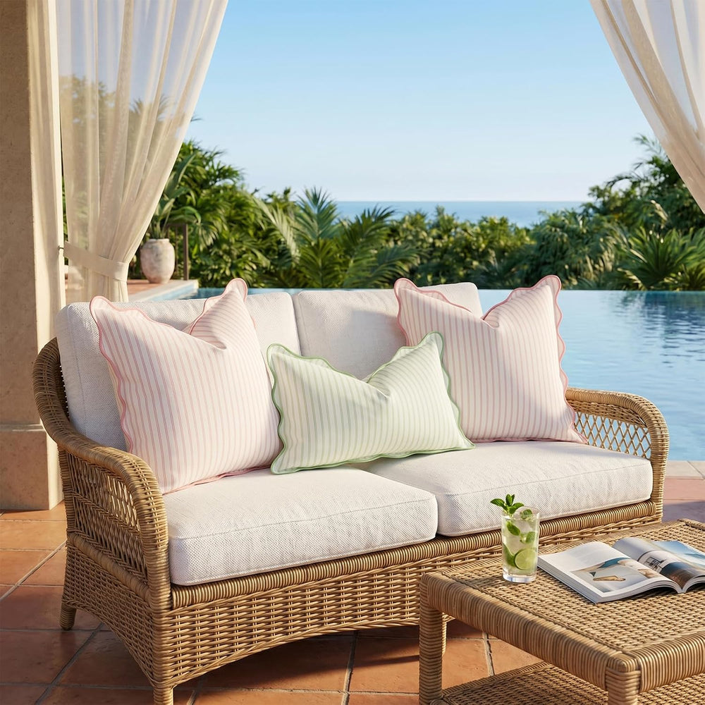 DEZENE 18x18 Pink Outdoor Pillow Covers Pack of 2, Striped Scalloped Coastal ...
