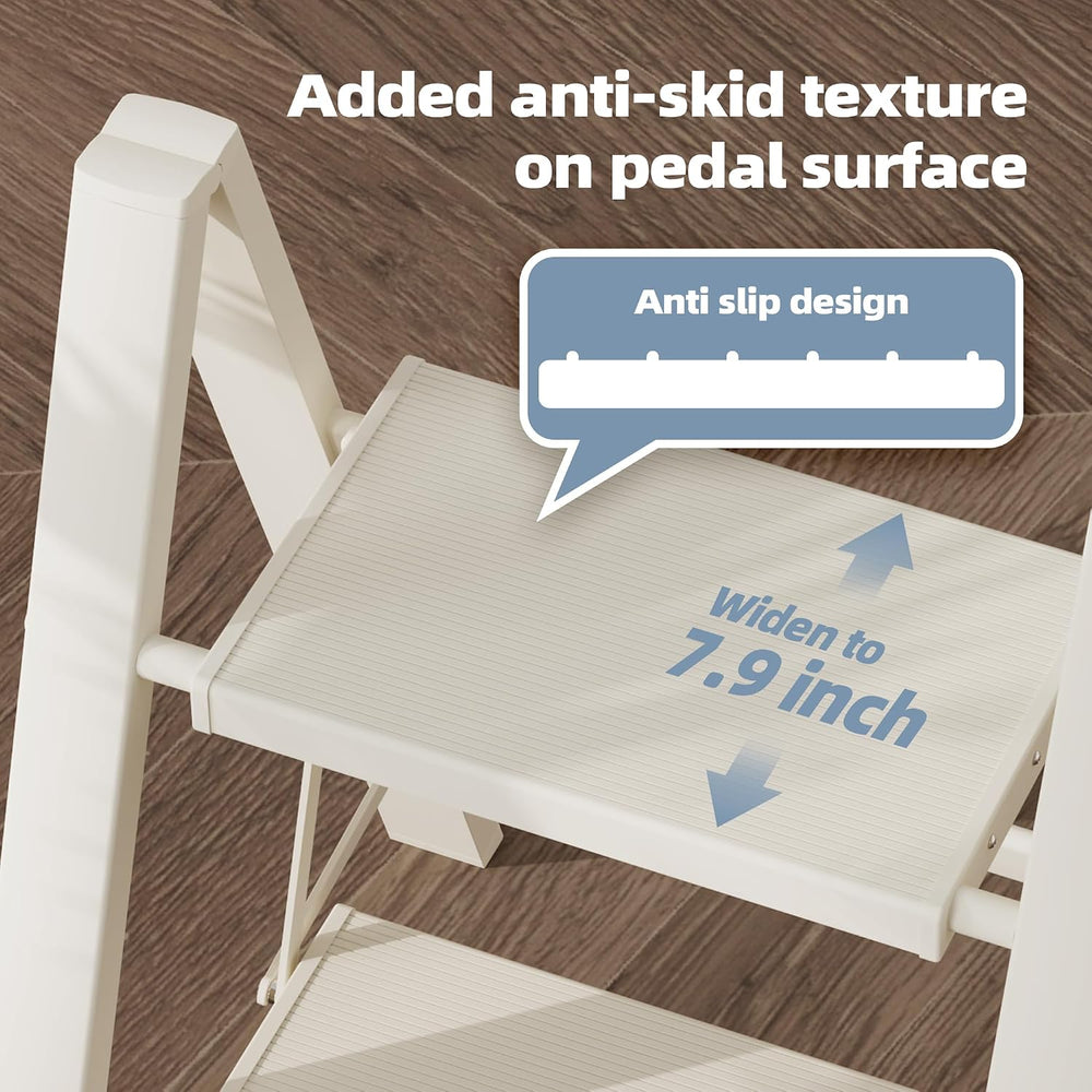 HillhutApex Aluminum Step Stool Foldable,3 Step Ladder (White)
