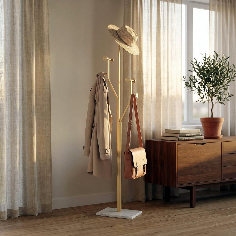 Modern Gold Coat Racks Freestanding with 8 Hooks, Coat Tree for Entryway