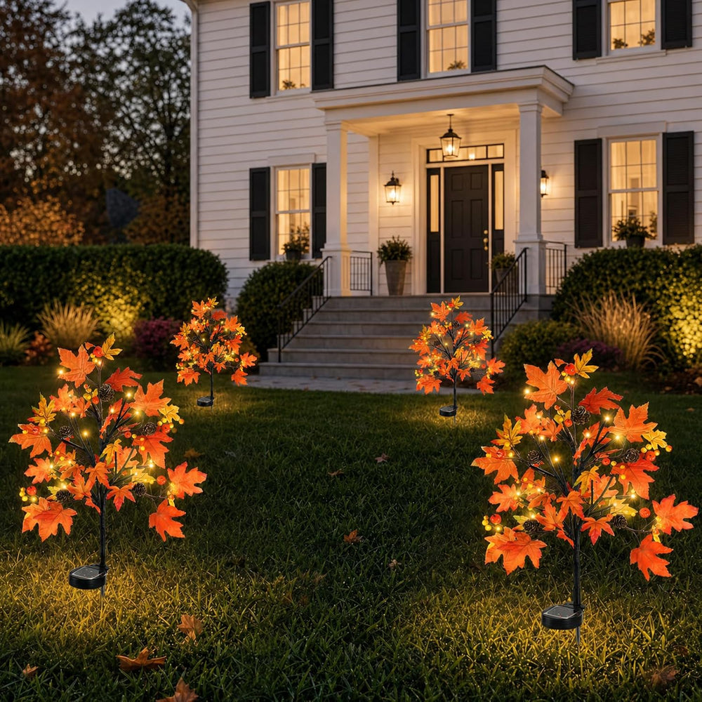 4 Pack Fall Solar Lights Outdoor Decorative,Maple Leaf Stake Lights