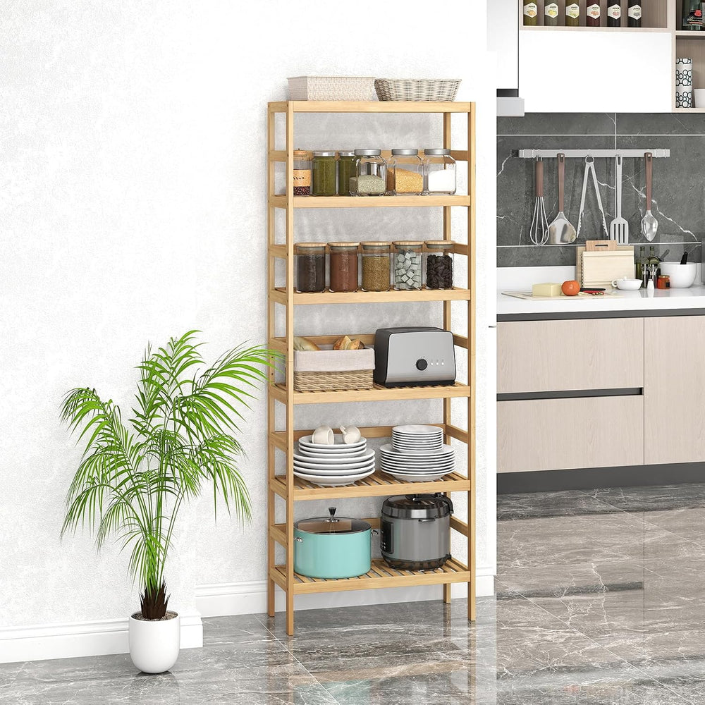 Bamboo Rack, Adjustable Bamboo Shelf, Bathroom Living Room, 6-Tier