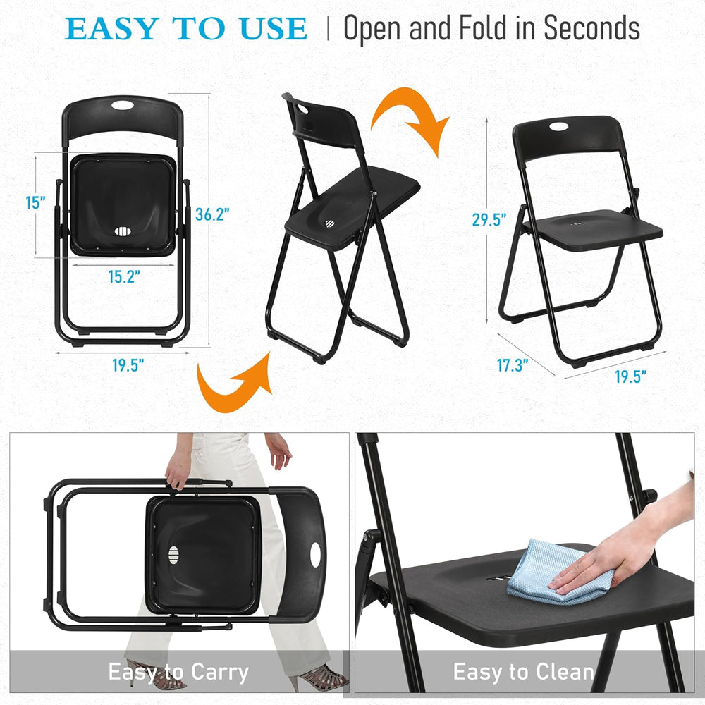 10 Pack Black Plastic Folding Chairs, Lightweight Foldable Chair