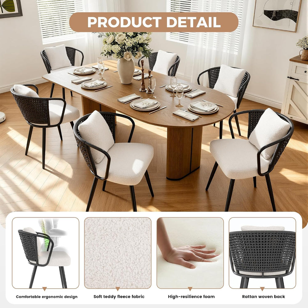 Rattan Dining Chairs Set of 4, Modern Upholstered Kitchen Chair with Metal Le...