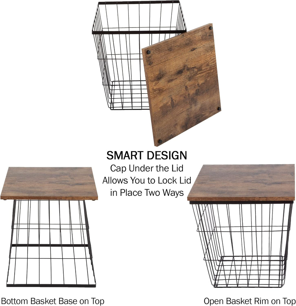 Lavish Home Square End Tables, Brown Woodgrain, Set of 2, 15.75”/14.5”