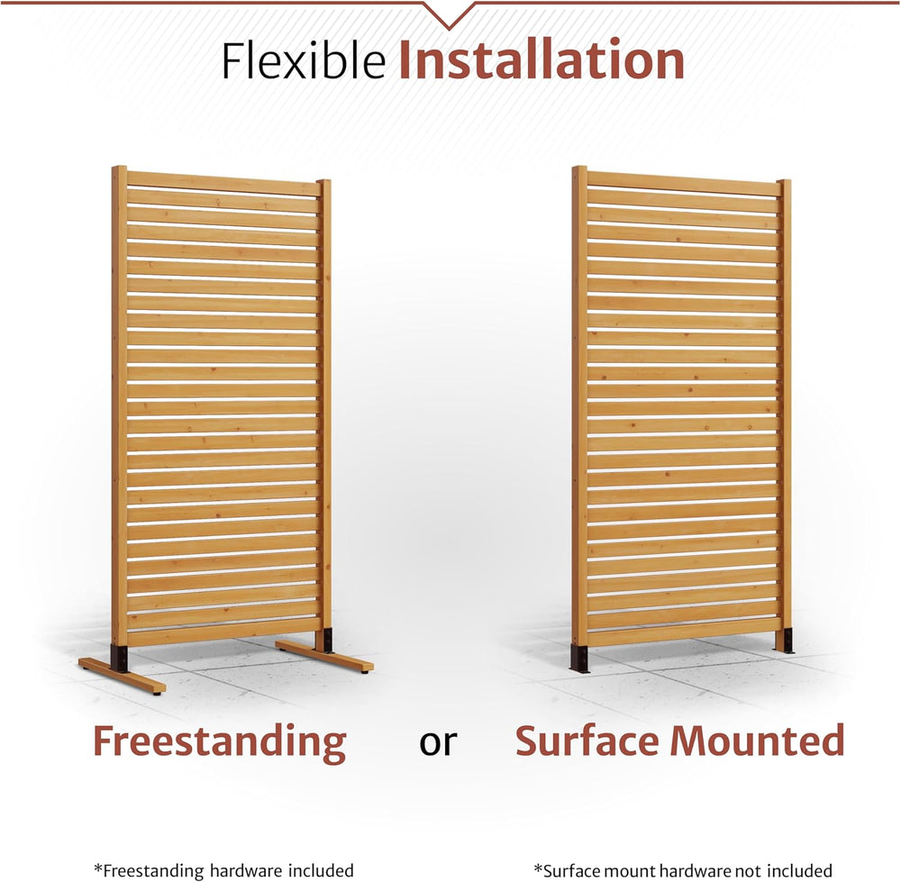 Enclo Slatted Freestanding/Surface Mounted Privacy Screen, Cedar Wood