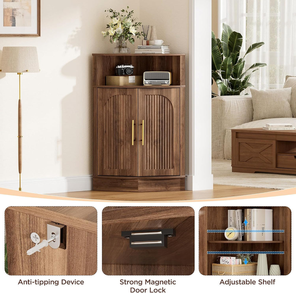 Vabches Corner Storage Cabinet, Corner Bathroom Cabinet with Open Storage