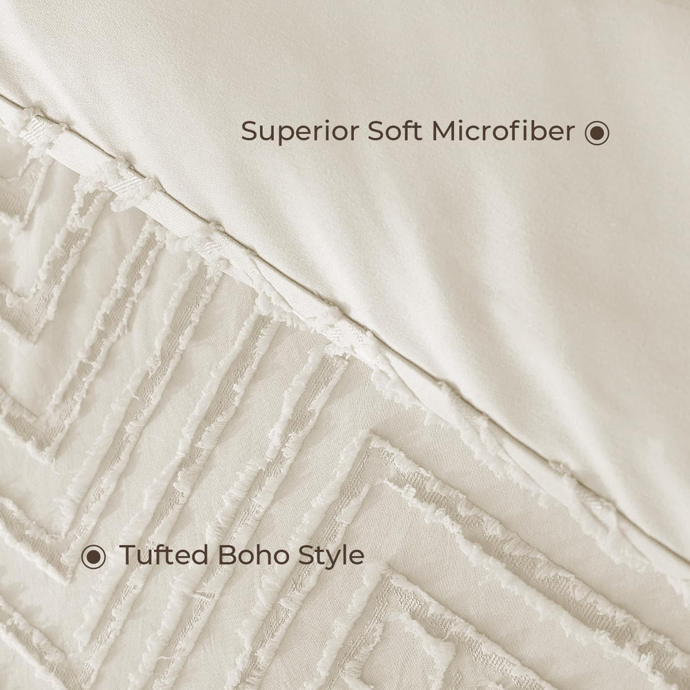 Litanika California King Comforter Set, 3 Pcs Beige Tufted Boho Bedding Set