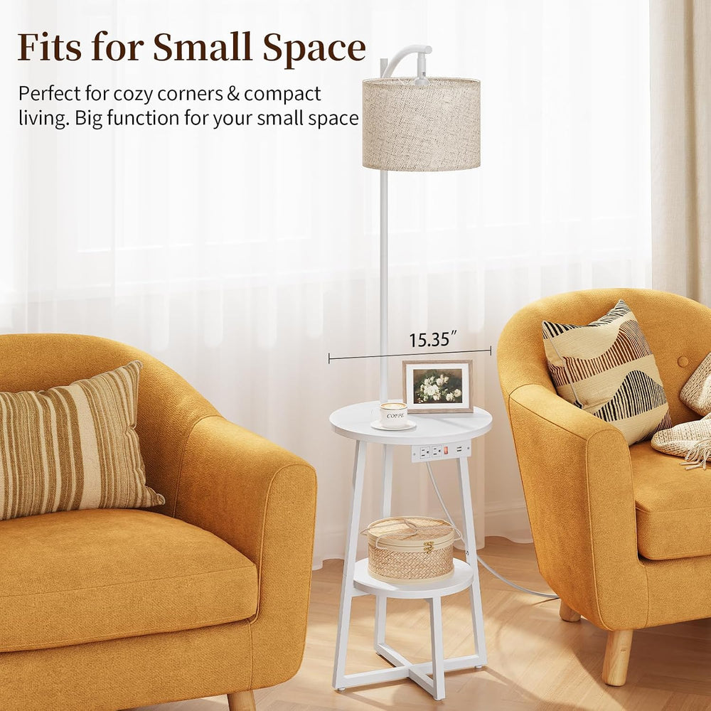 Yoobure Floor Lamp with Table - Round Night Stand with Charging Station