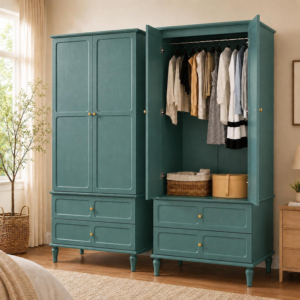 HLR 71" Wardrobe Closet Mid-Century Modern Style,Green