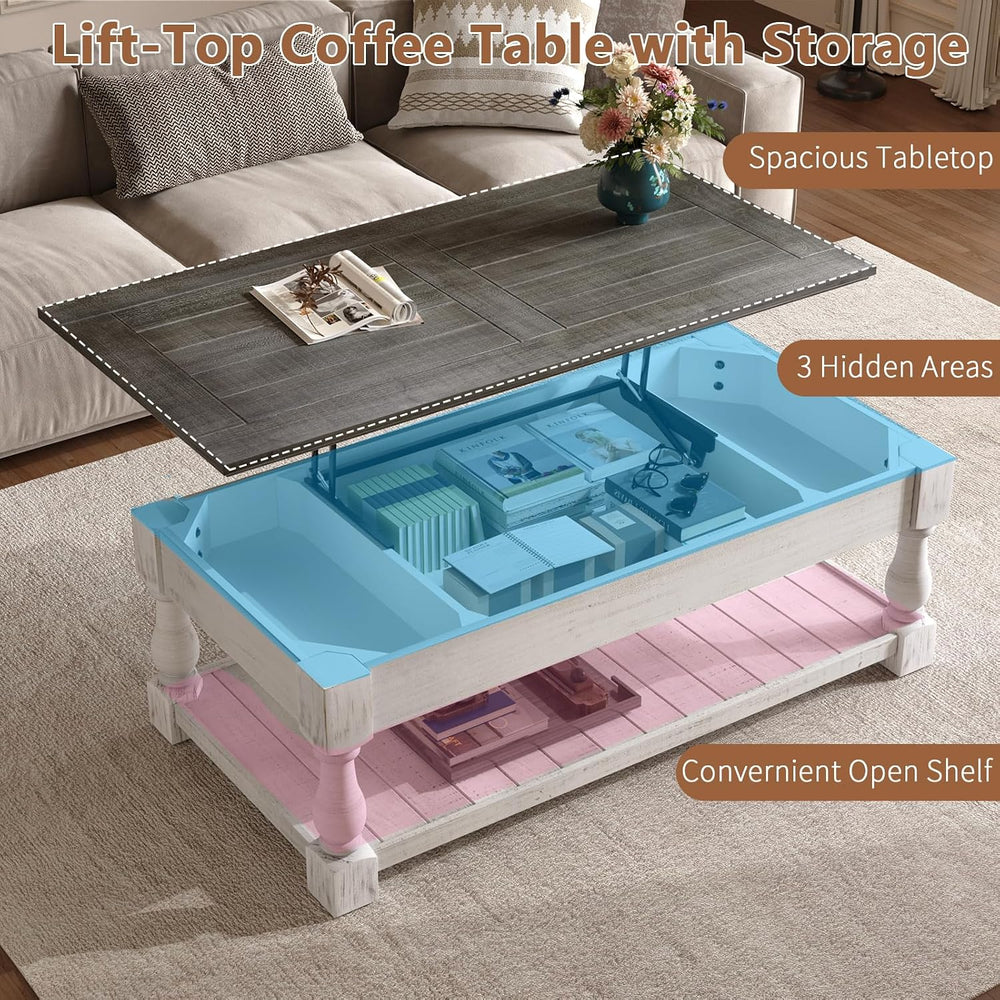 Henf Lift Top Coffee Table with Storage,47.24" Solid Wood Coffee Tables ...
