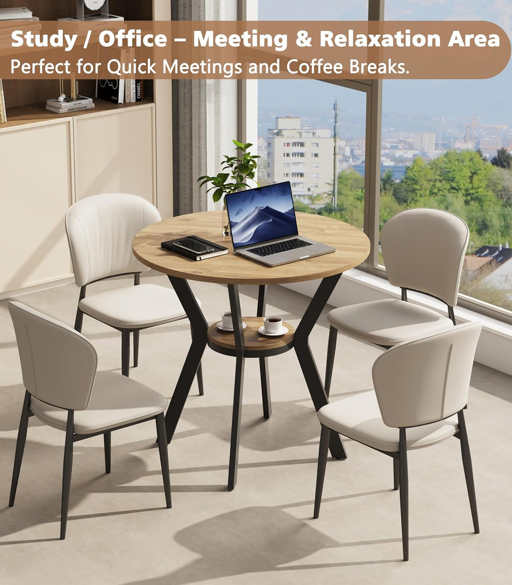 Round Kitchen Tables for 2-4, 31.5" Rustic Small Dining Tables with Storage