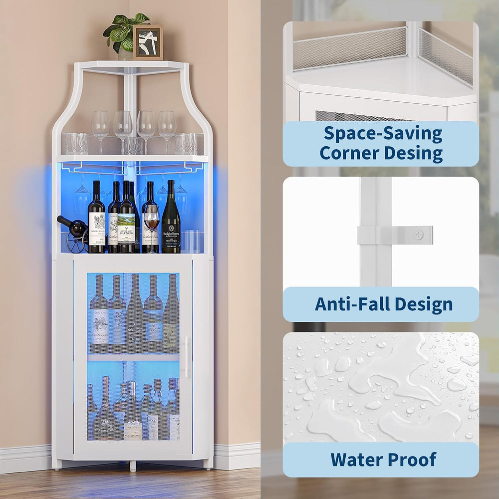 Garvee Corner Bar Cabinet with LED Light Modern Wine Cabinet with Wine Rack &...
