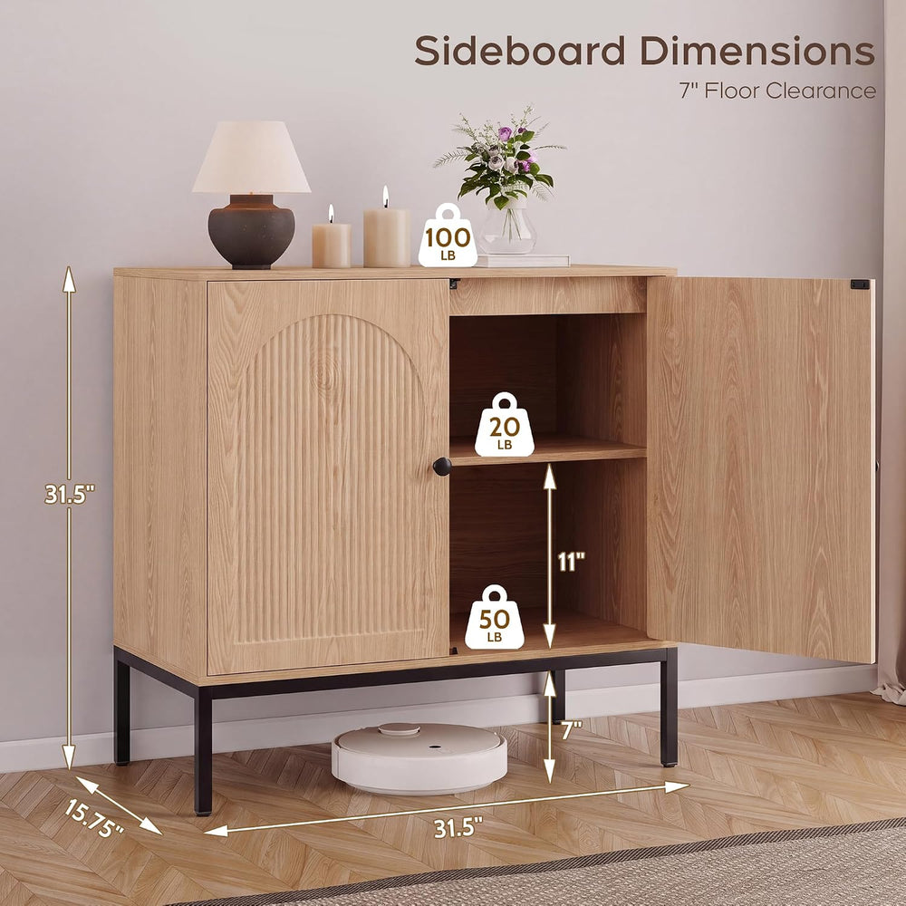 Yechen Fluted Sideboard Buffet Cabinet with Storage, Set of 3, Natural Oak
